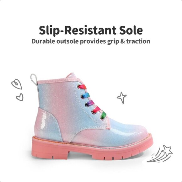 ⭐ Little Girls Waterproof Ankle Combat Boots Toddler Lace Up Side Zipper - Picture 3 of 6